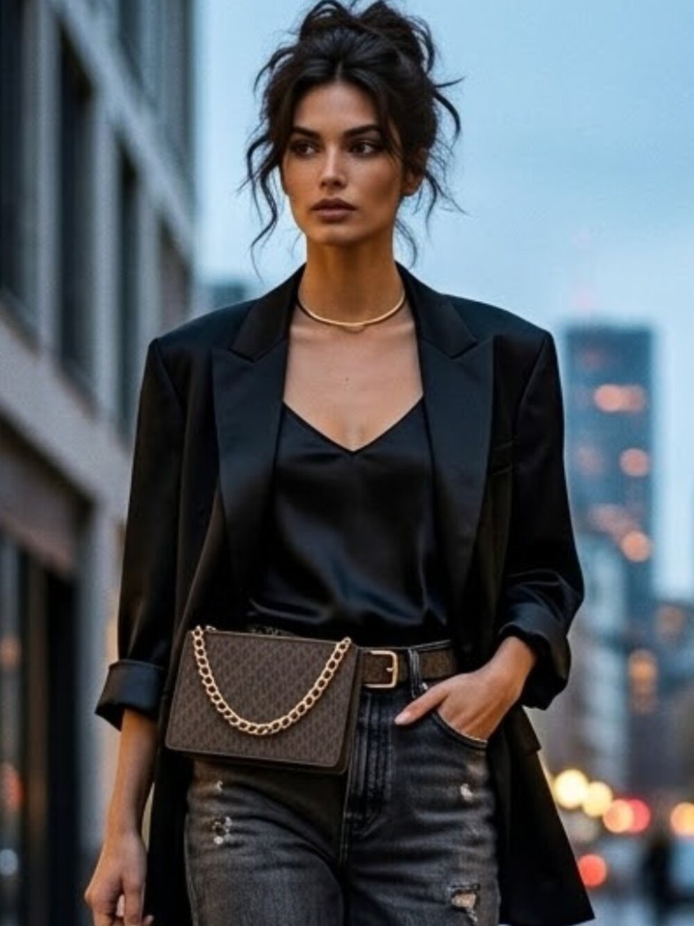Michael Kors MK Signature Logo Chain Pull Fanny Pack Belt Bag Size XL